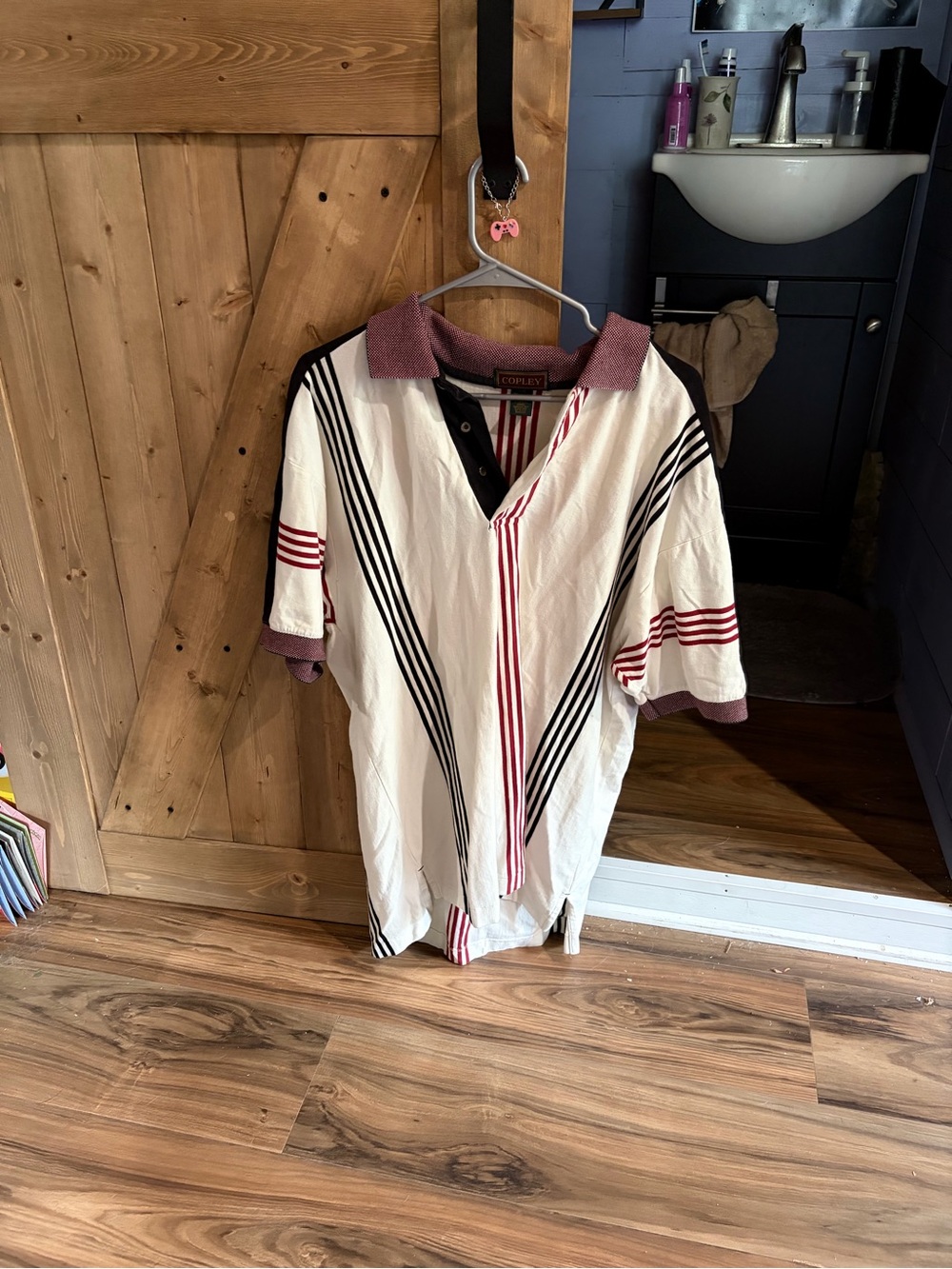 Men's White Polo Shirt with Striped Detail
